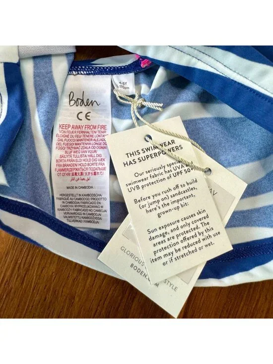 MINI BODEN Zebra Stripe Tankini Swim Top Girls 4-5 NWT Blue Animal Print NEW - Picture 4 of 5